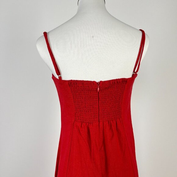 NWOT Farm Rio Linen Blend Sleeveless Halter Wide Leg Jumpsuit Sz M Red - Picture 6 of 12